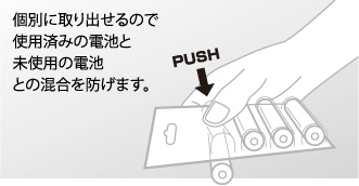 個別に取り出せるので使用済みの電池と未使用の電池との混合を防げます